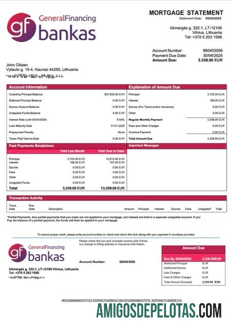 imprimível Lituânia UAB GF Bankas Declaração de hipoteca Word e modelo PDF
